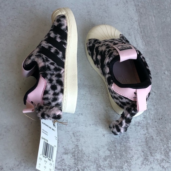 Adidas Originals Superstar 360 Kids Sneakers Fuzzy Leopard Tail Pink Black - Picture 9 of 16